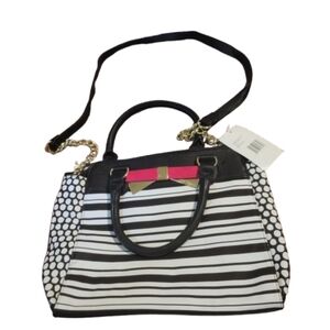 Betsey Johnson Winged Satchel Metal Bow Striped Women's Bag